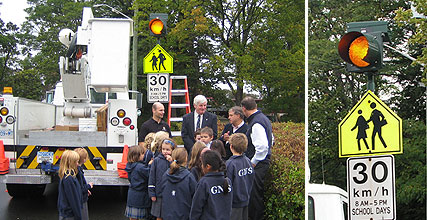 Unveiling of Carmanah's R829 solar LED school zone flasher at Glenlyon Norfolk School.