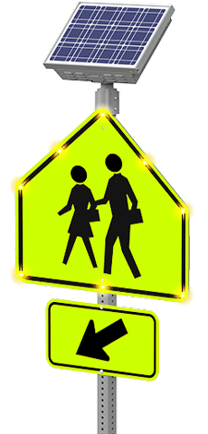 led flashing school zone crossing sign with solar-powered engine