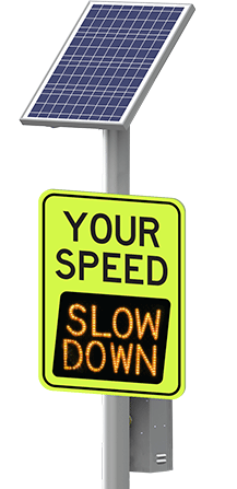 school zone radar speed sign flashing slow down