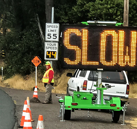 speedcheck radar speed sign in a work zone