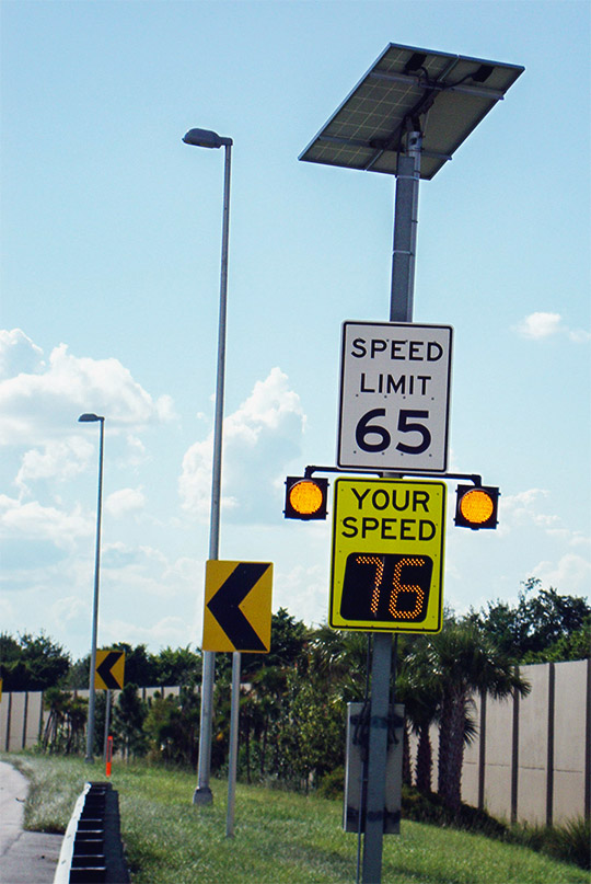 speedcheck radar speed sign on highway in miami, florida