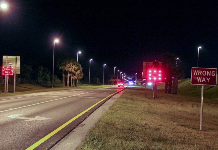 led-enhanced wrong way signs on Florida highway
