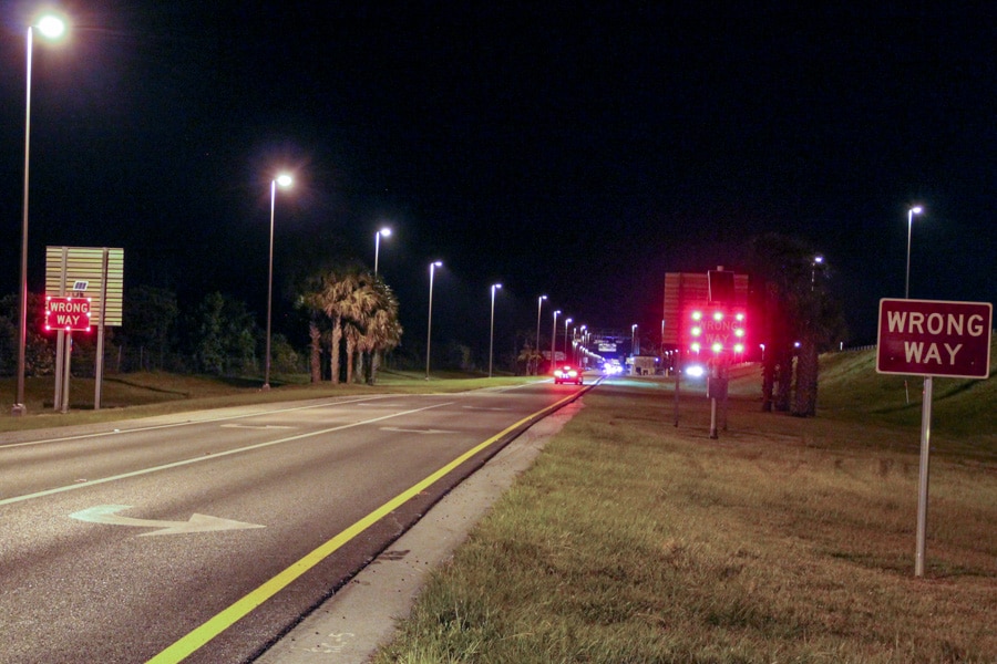 led-enhanced wrong way signs on Florida highway