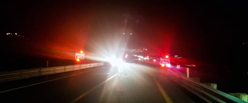 wrong-way system flashing at night