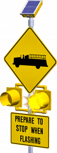 R247-E flashing beacon with W11-8 emergency fire sign and WB-102AT prepare to stop when flashing sign