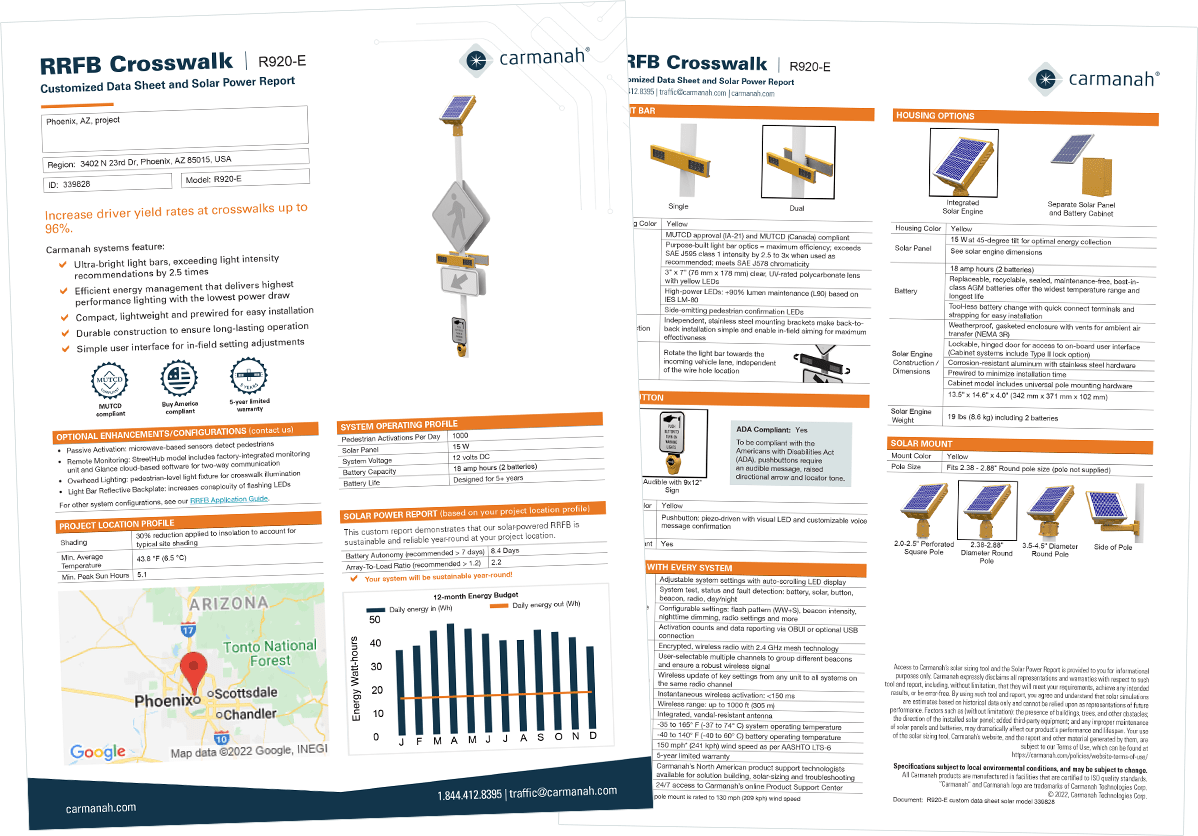 RRFB custom data sheet R920-E Phoenix AZ example
