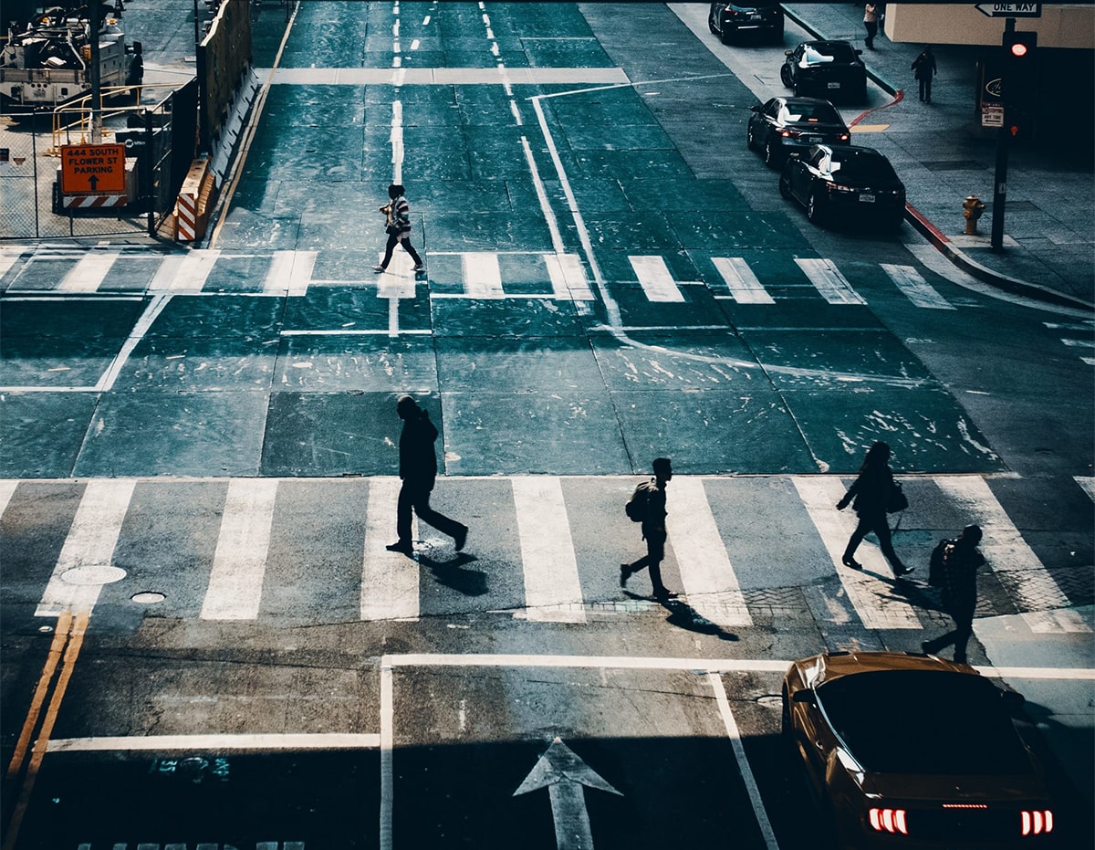 urban city crosswalk at signal intersection